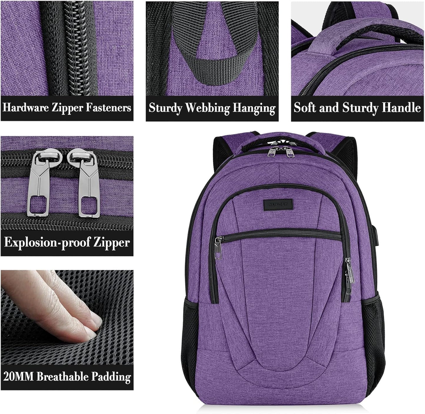 Backpack for Men and Women, School Backpacks for Teen Boys and Girls, Black Water Resistant Back Pack, Business Men Sturdy Computer Bag with USB Charging Port, Gifts