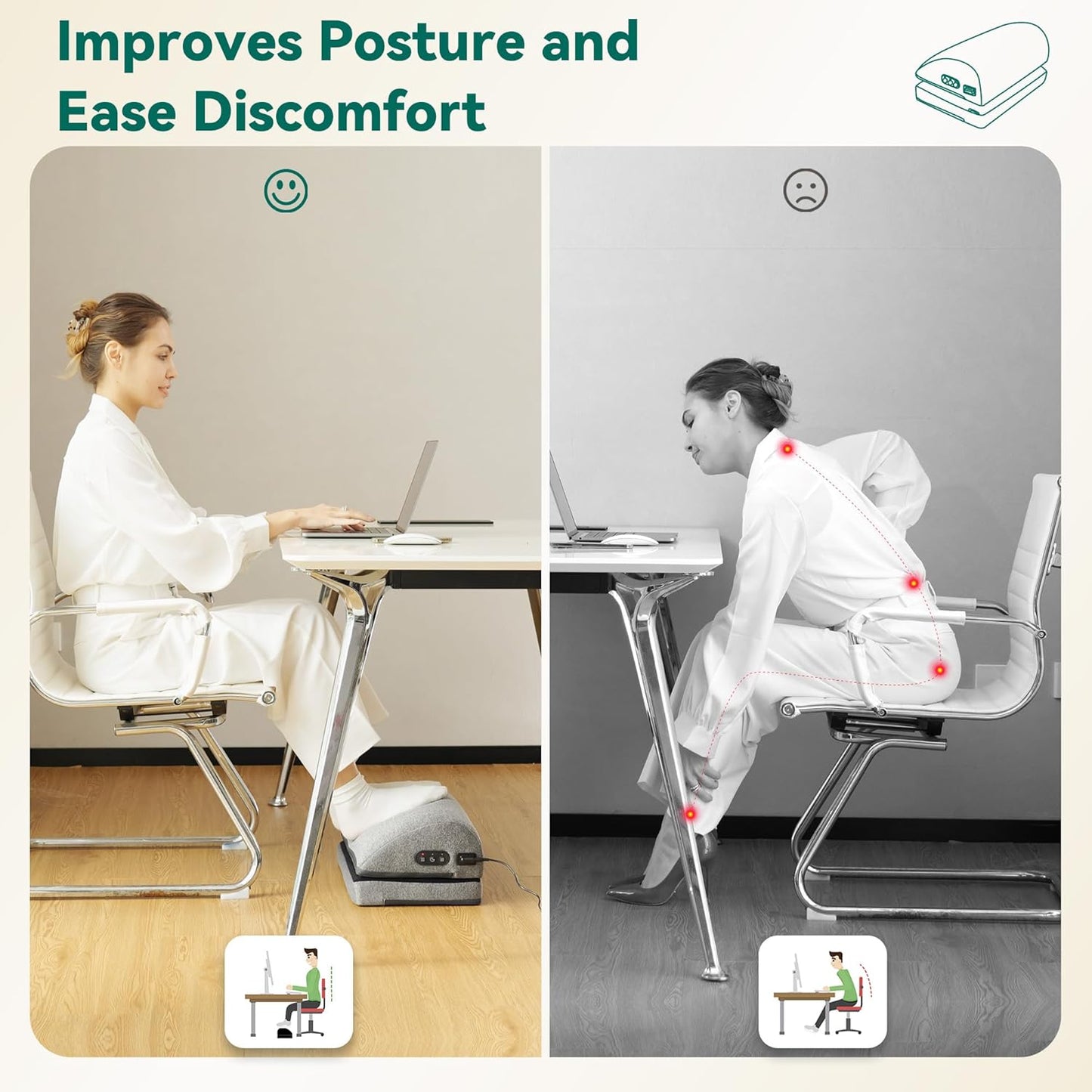 Snailax Foot Rest Under Desk at Work, 2 Heating Levels, 3 Vibrating Massage Modes, Heated Ergonomic Foot Stool with Adjustable Height, Office & Gaming Home Use, Grey