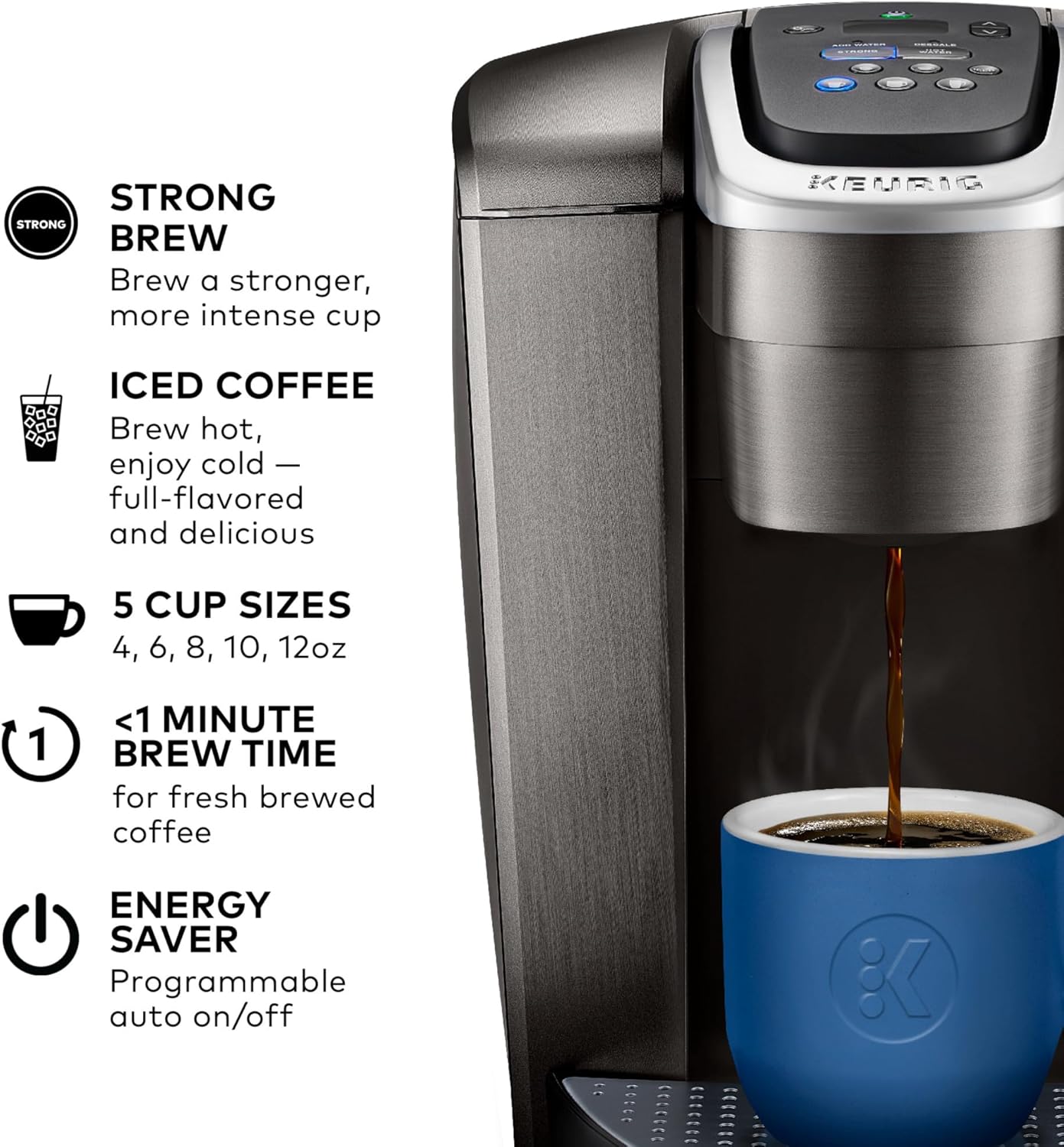 Keurig K-Elite K Single Serve K-Cup Pod Maker, with Strong Temperature Control, Iced Coffee Capability, 12oz Brew Size, Brushed Slate
