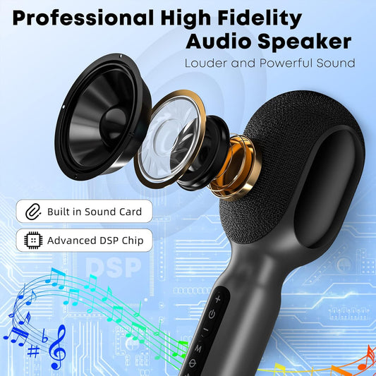 Wireless Bluetooth Karaoke Microphone, 5-in-1 Portable Handheld Mic Speaker with Dynamic RGB Lights, Mini Karaoke Machine for Car Travel Home Party, Music Recording, Duet Singing, Gift for Kids Adults - PuriLite