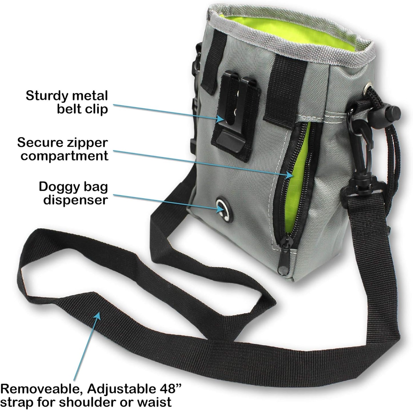 Pets First Dog Treat Training Pouch - Treat Bag for Kibble, Food, Toys, Accessories with Built-in Poop Bag Dispenser - Holder for Small, Medium & Large Dogs & Puppies with Multiple Ways to Wear