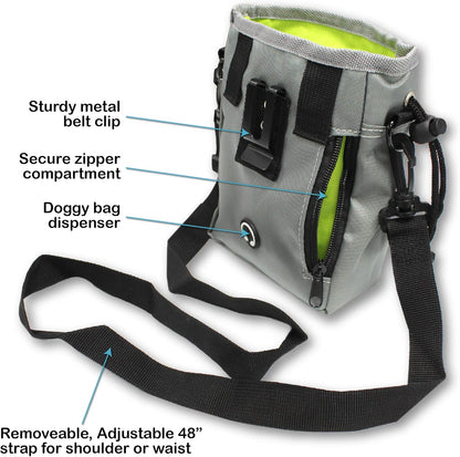 Pets First Dog Treat Training Pouch - Treat Bag for Kibble, Food, Toys, Accessories with Built-in Poop Bag Dispenser - Holder for Small, Medium & Large Dogs & Puppies with Multiple Ways to Wear