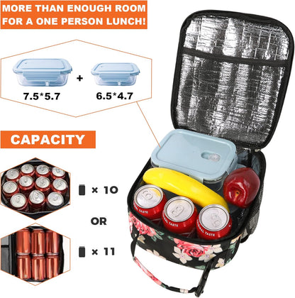 Lunch Box for Men Women Adults Small Lunch Bag for Office Work Picnic - Reusable Portable Lunchbox, Black