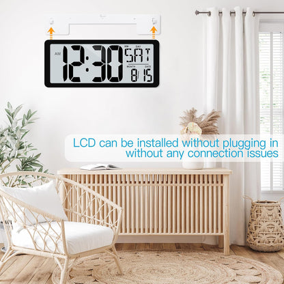 KMMKGG 15" Large Digital Wall Clock Battery Operated, Digital Clock Display with Day, Date & Temperature, Large Wall Clock for Bedroom, Livingroom, Office(4.6" Numbers)