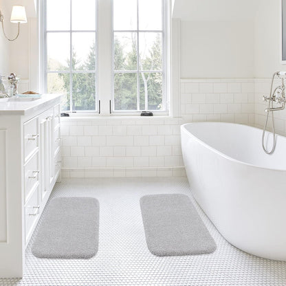 Bathroom Rugs Set 2 Pieces - Bath Rugs Ultra Soft Absorbent Non-Slip Fluffy Thick Microfiber Cozy Bath Mats Set for Tub Shower Bathroom Floors Accessories, 20"x32" & 16"x24" Set of 2 (Beige)