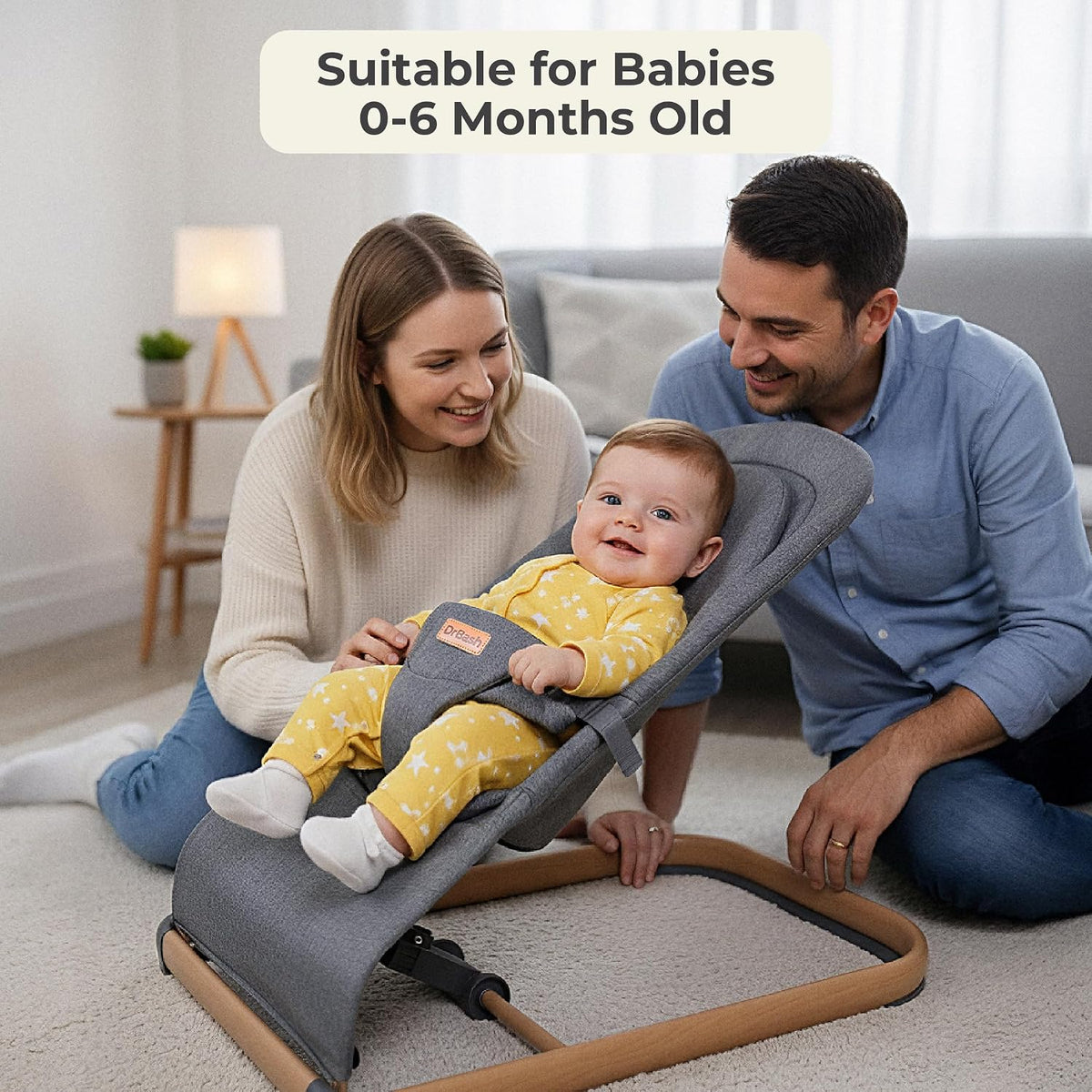 Portable Baby Bouncer Seat for Newborns | 3 Recline Positions, Safety Harness & Washable Cover