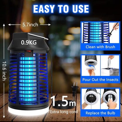 ZENLEA Bug Zapper Outdoor with LED Light, Bug Zapper Indoor, 4200V Mosquito Zapper Outdoor,Waterproof Mosquito Killer, Electric Fly Zapper Fly Traps for Camping Backyard Patio Garden, Plug-in