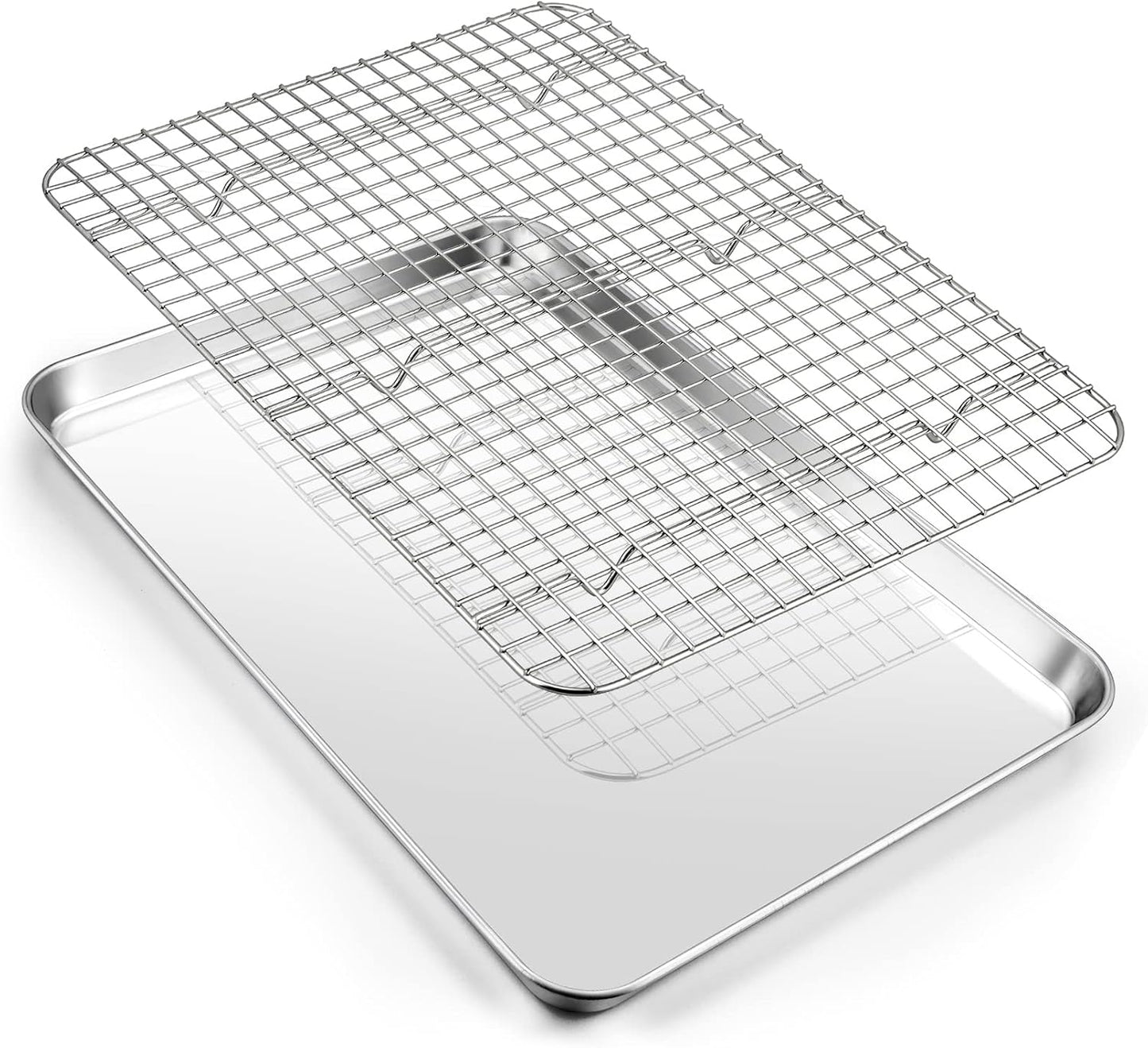 17.5 Inch Baking Sheet Pan with Rack Set, Joyfair Stainless Steel Half Size Oven Cookie Sheet Tray with Cooling Rack, Non-Toxic & Heavy Duty, Mirror Finishes &Easy Cleaning - (1 Pan + 1 Rack)