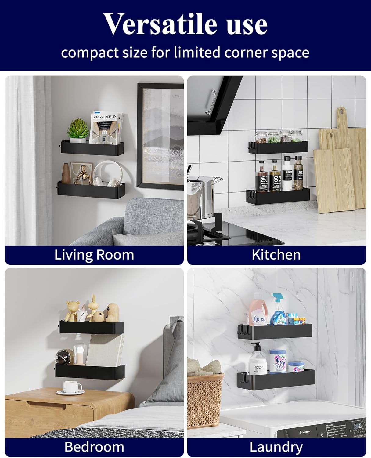 Kitsure Large Shower Caddy - 2 Pack Adhesive Shower Organizer, Drill-Free Shower Shelves for Inside Shower, Rustproof Bathroom Shelf Shower Shelf for Bathroom, Black