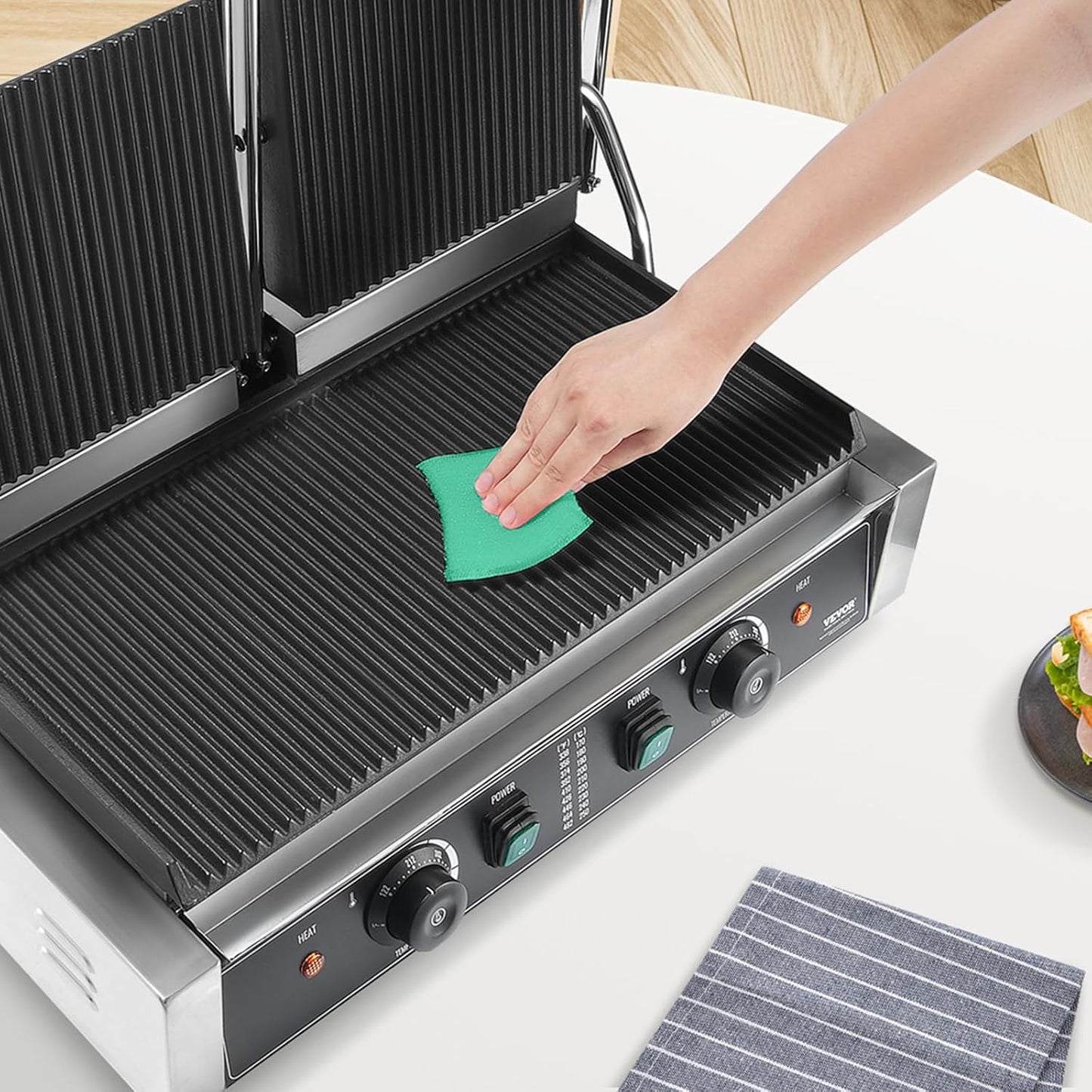 VEVOR 7 IN 1 Electric Contact Grill,1800W Indoor Panini Press Griddle,Stainless Steel Teppanyaki Grill with Nonstick&Removable Iron Plate, 0-446℉ Adjustable Temp Control,LCD Display,110V