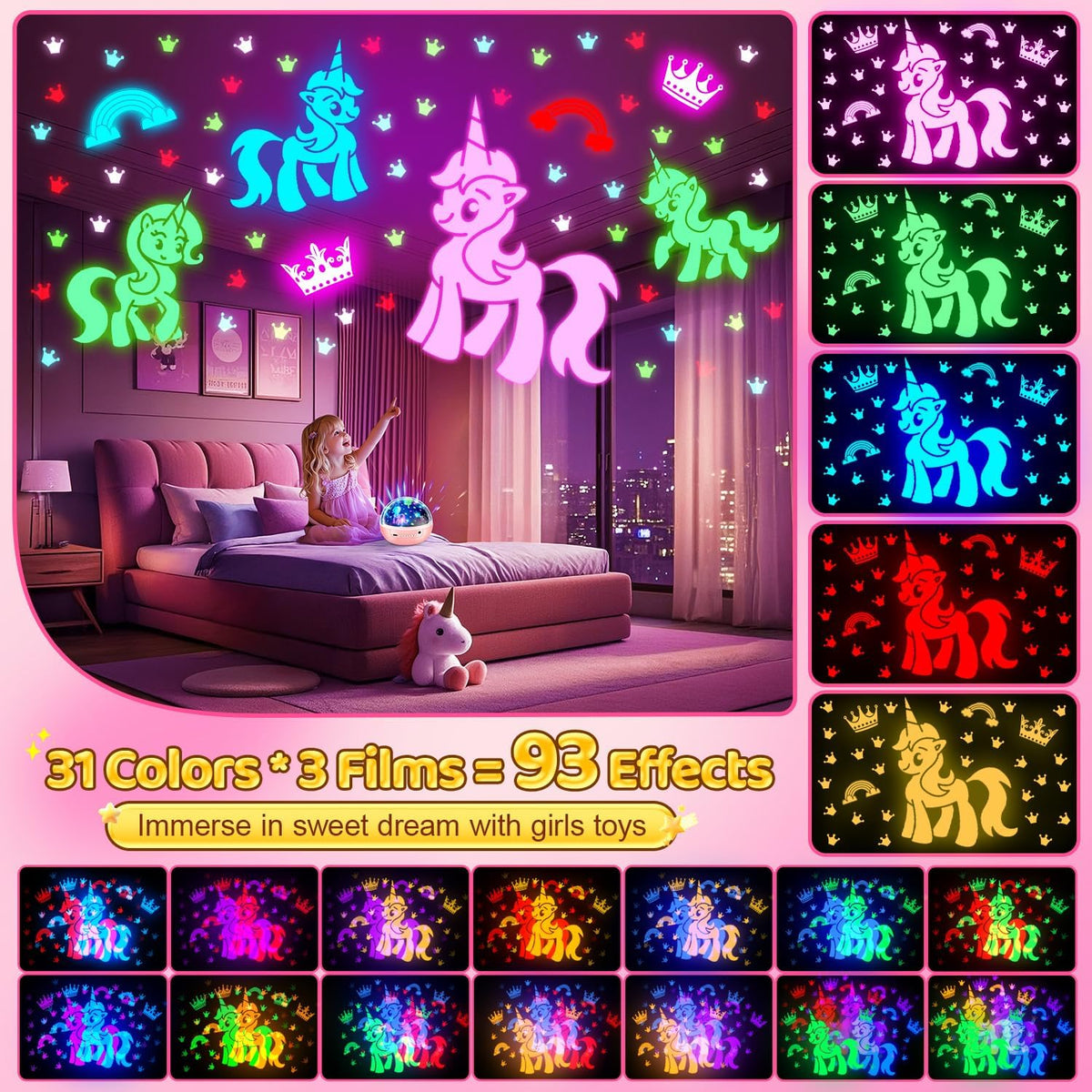 Night Light Projector, 3 Films+93 Colors Kids Projector Night Light