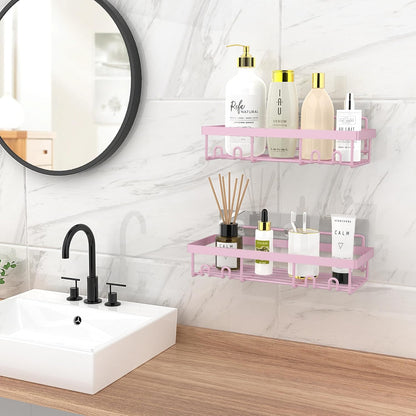 Moforoco Shower Caddy Shelf Organizer Rack, Self Adhesive Black Bathroom Shelves Basket, Home Farmhouse Wall Shower Inside Organization and Storage Decor Rv Accessories, First Apartment Essentials