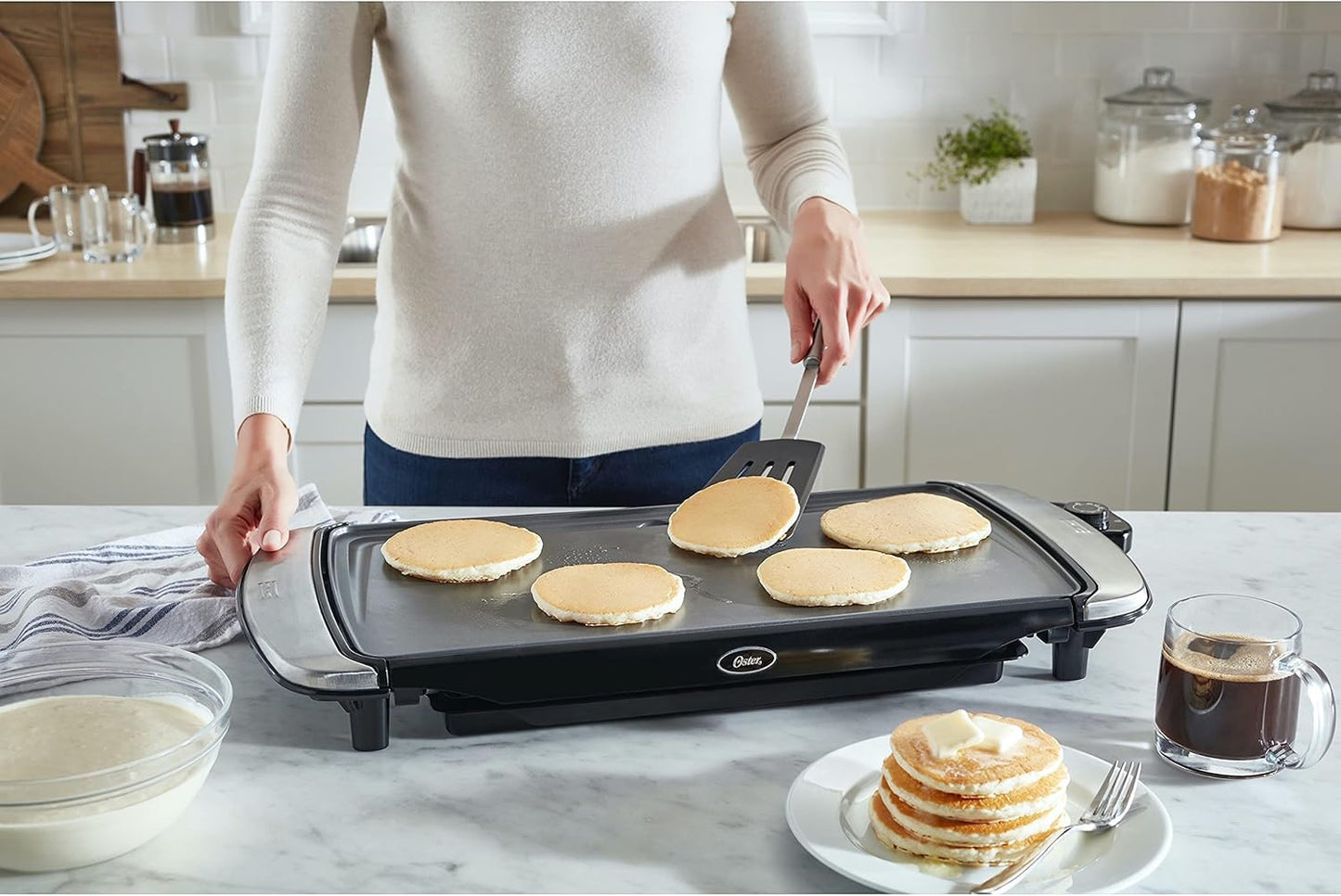 Oster DiamondForce Nonstick Electric Griddle, Breakfast & Pancake Griddle w/Warming Tray, Easy Food Release & Superior Nonstick Performance, 10 x 20 inch