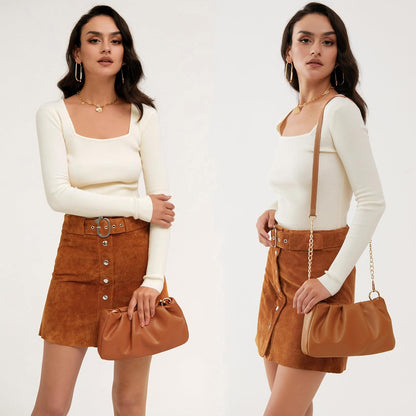 Cloud Pouch Bag Women Shoulder Handbag Soft Vegan Leather Vintage Hobo Chain Cross body Bag