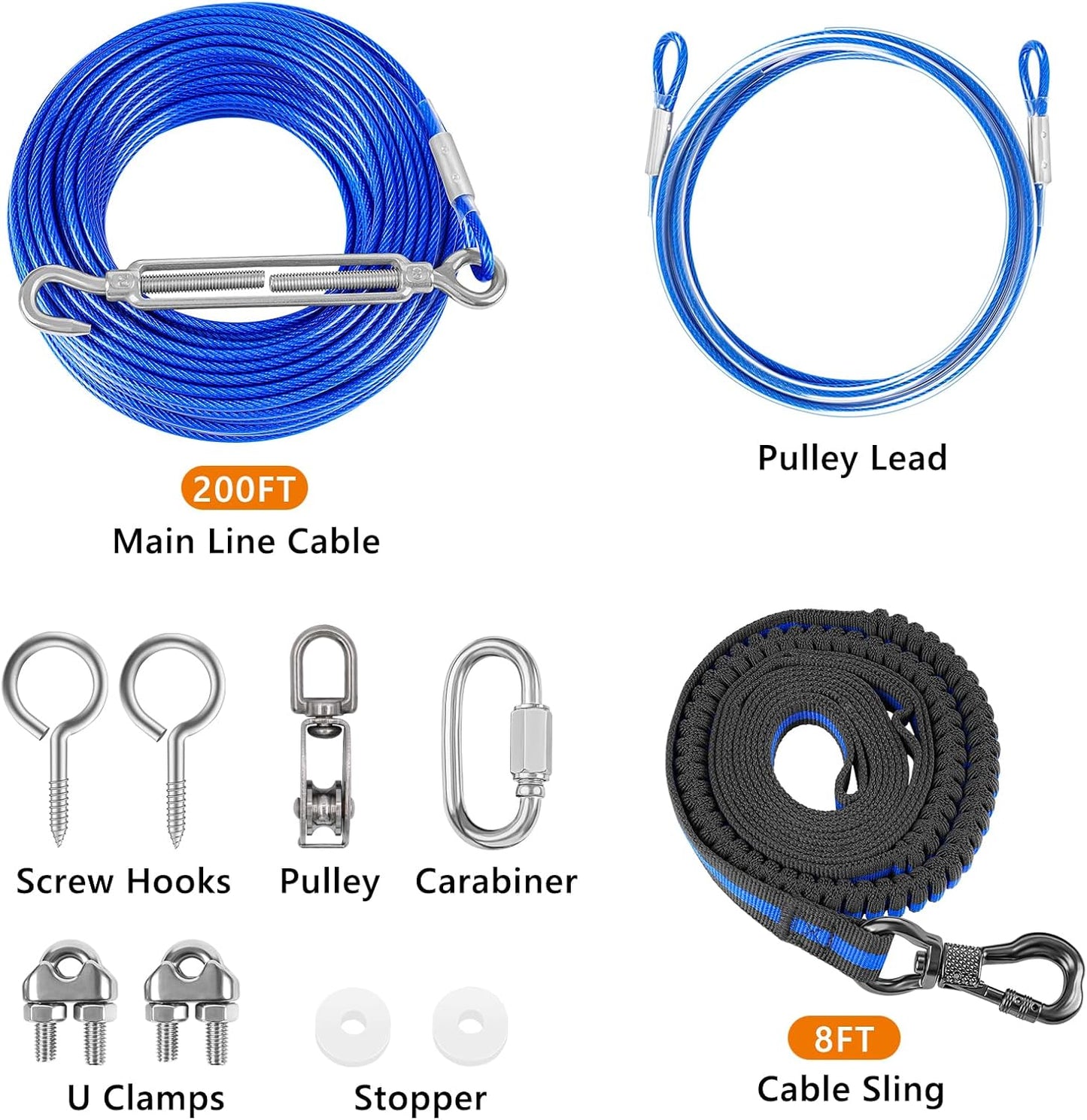 XiaZ Dog Runner Cable Dog Run Trolley Tie Out Cable Dog Chains for Outside Yard Camping Up to 250 Pound, 20 Feet