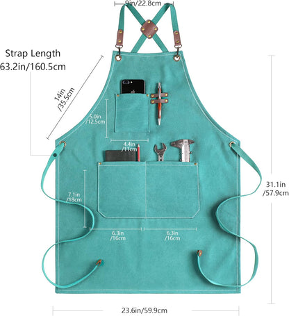 CONTAIL Chef Apron for Men Women,Canvas Aprons with Pockets-Cross Back Kitchen Apron for Cooking Grilling Baking BBQ Barber
