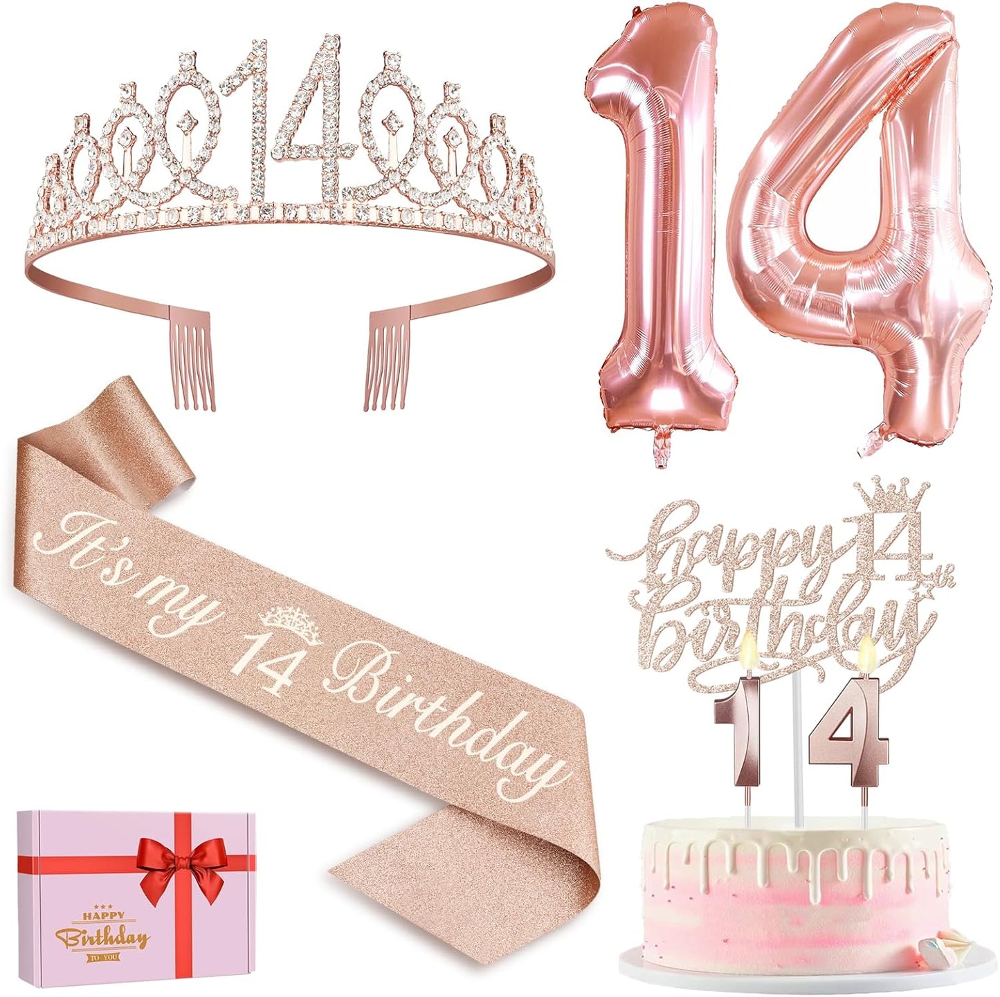 65th Birthday Decorations for Women, Including 65th Birthday Sash and Crown, Cake Topper and Candles, Number Balloons Rose Gold, 65 Year Old Gifts for Women