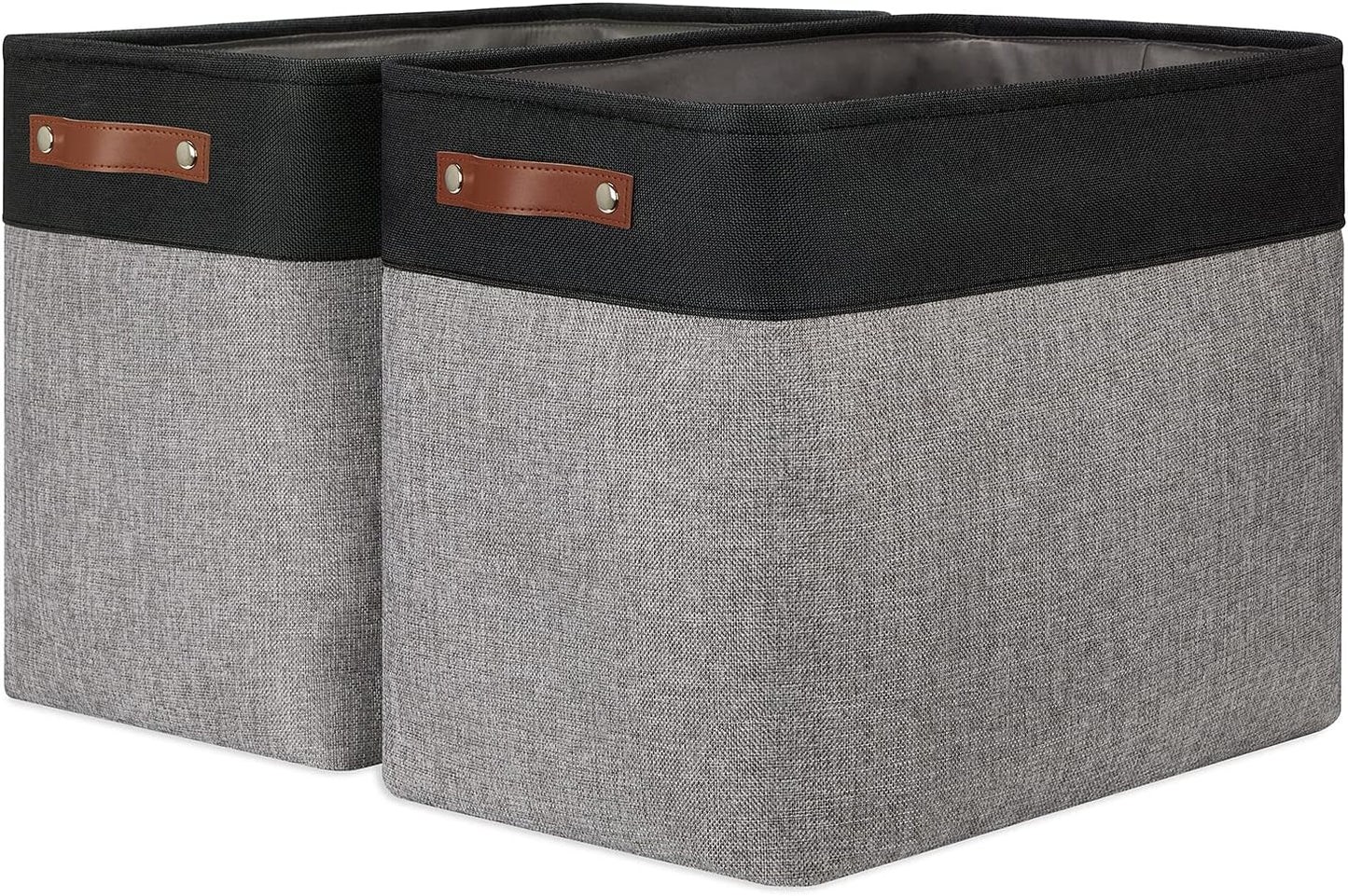 DULLEMELO Storage Baskets for Shelves, Fabric Collapsible Rectangular Storage Bins for Shelves, Closets, Nursery, Home, Office, Empty Gift Baskets (White&Teal)