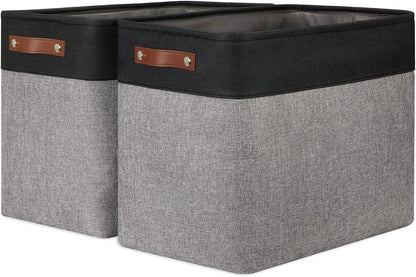 DULLEMELO Storage Baskets for Shelves, Fabric Collapsible Rectangular Storage Bins for Shelves, Closets, Nursery, Home, Office, Empty Gift Baskets (White&Teal)