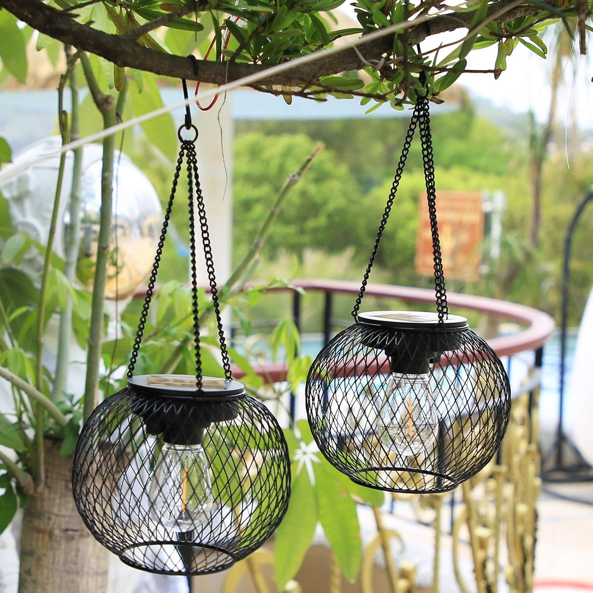 Solar Lanterns Outdoor,Hanging Metal Lanterns,4 Pack,Black Solar Lights Outdoor Waterproof Decorative Hanging Lanterns Christmas Halloween Lights for Yard Garden Patio Pathway Tree