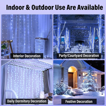 2 Pack Fairy Curtain Lights, Total 600 LED USB Plug in 8 Modes 9.8x9.8Ft Christmas String Hanging Lights with Remote for Bedroom, Indoor, Outdoor, Weddings, Party, Wall, Decorations, Warm White