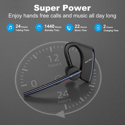 Bluetooth Headset V5.2 New Bee Bluetooth Earpiece CVC8.0 Dual Mic Noise Cancelling Wireless Handsfree 24Hrs Talktime Driving Headset with Mic Mute for iPhone Android Smartphone Business Office
