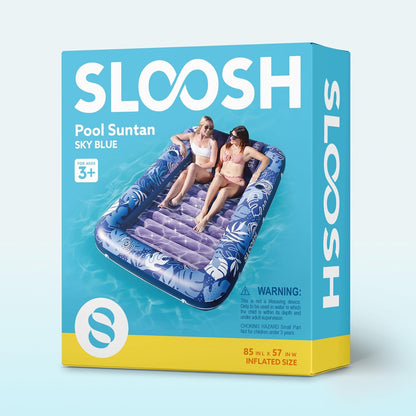 Sloosh Inflatable Tanning Pool Lounger Float-XL, 85" x 57" Extra Large Suntan Sun Tan tub for Adults, Bed Blow up, Raft Lounge Floatie, XL-Blue