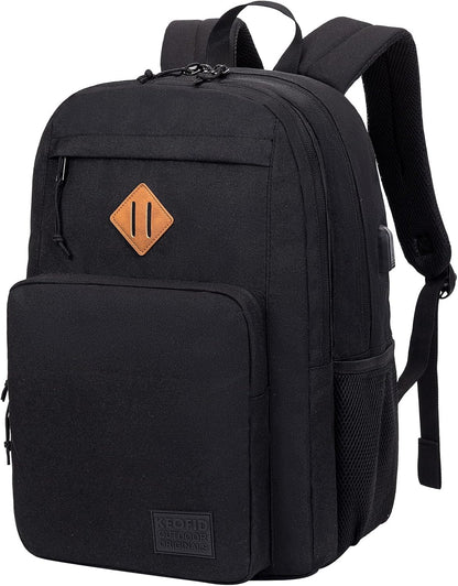 KEOFID classic carry-on travel backpack for men and women, Anti theft laptop backpack with USB charging port, large backpack for college(dark black）