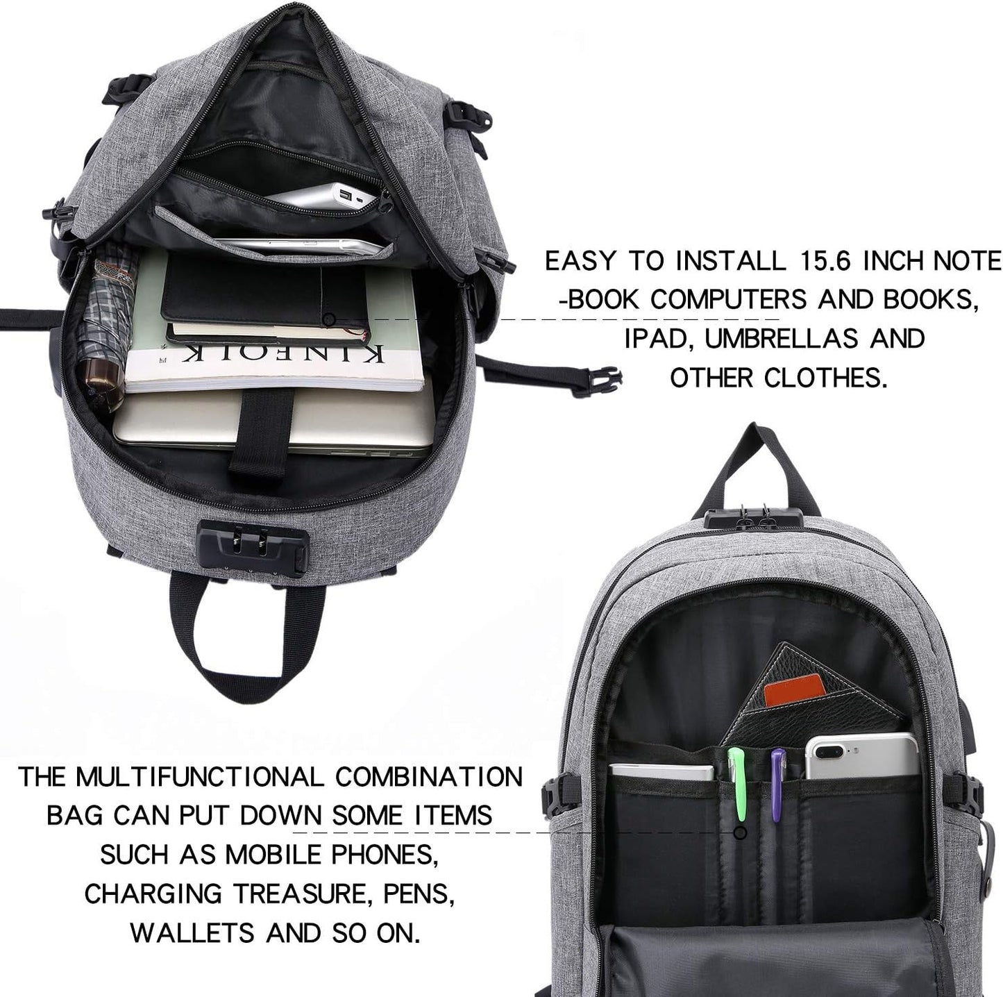 Laptop Backpack,Anti Theft Business Travel Backpack for Men Women Work Bag Slim Laptop Bag with USB Charging Port Lock,Durable Water Resistant Computer Bag Fits 15.6 Inch Laptop Notebook,Black