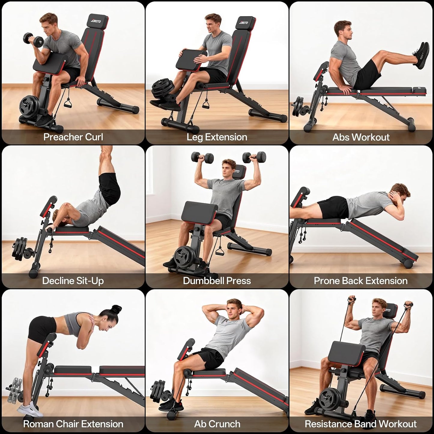 JOROTO Adjustable Weight Bench, Foldable Workout Bench 1000LBS Home Gym