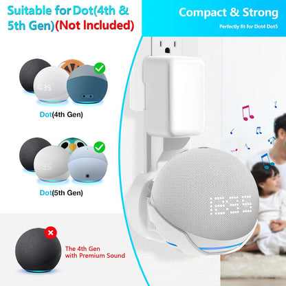 ZUOLACO Wall Mount Holder for Echo Dot 5th Generation, Outlet Wall Mount Stand for Echo Dot 5th/4th Gen, No Screws or Drilling Needed, Space-Saving Dot Accessories with Cable Hidden Storage, White