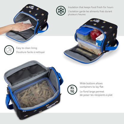 Roots Essential 3-in-1 Matching Water Resistant Kids Backpack and Lunch Bag Set with Bonus Pencil Case - Made From 100% Recycled Fabrics - 22.5 litres, Purple Pink Polka Dot