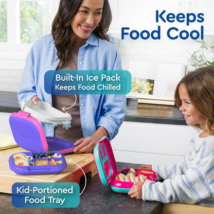 Bentgo Chill Kids Leak-Proof Lunch Box - 4-Compartment Bento Box with Built-In Ice Pack, 3.3 Cup Capacity, PFAS & BPA-Free, Microwave & Dishwasher Safe, Ideal Size for Ages 3 to 7 (Aqua)