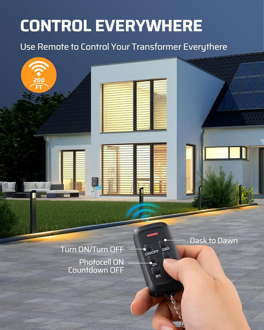 DEWENWILS 60W Low Voltage Landscape Transformer with Remote Control, 120V AC to 12V DC, Dusk to Dawn & Timer, Outdoor Low Voltage Transformer for Spotlight, Garden Light, Pathway Light, FCC Listed - PuriLite