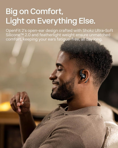 New SHOKZ OpenFit 2 Open-Ear Headphones, True Wireless Bluetooth Earphones with Microphone, Earhook Earbuds with 48 Hours of Playtime, Fast Charging, IP55 Water-Resistant, with Carrying Bag, Black