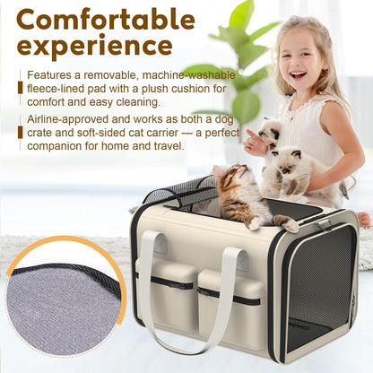 Cat Carrier Soft Airline Approved - Small Dog Travel Carrier Bag for Pets Up to 15Lbs, Breathable & Comfortable Pet Carrier for Cats & Small Dogs, TSA Approved for Airplane, Car, Camping, Vet Visits