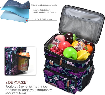 Lunch Bag for Women Men Double Deck Lunch Box - Leakproof Insulated Soft Large Lunch Cooler Bag, MIYCOO (Black,15L)