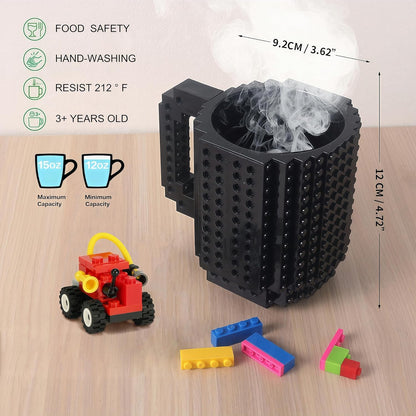 Lumsburry Build-on Brick Coffee Mug, Funny DIY Unique Novelty Drinking Cup | Building Blocks Creative Mug, for Men Women Kids Dad Mom, Present Exchange Ideas, Xmas Birthday White Elephant(Black)