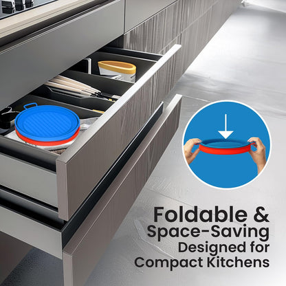Collapsible Silicone Air Fryer Basket Liners Pot - AirFryer Liners Reusable Bowls for 3 to 5 qt - Air Fryer Accessories 2 Pack - Round Silicone Liners (Red & Blue)