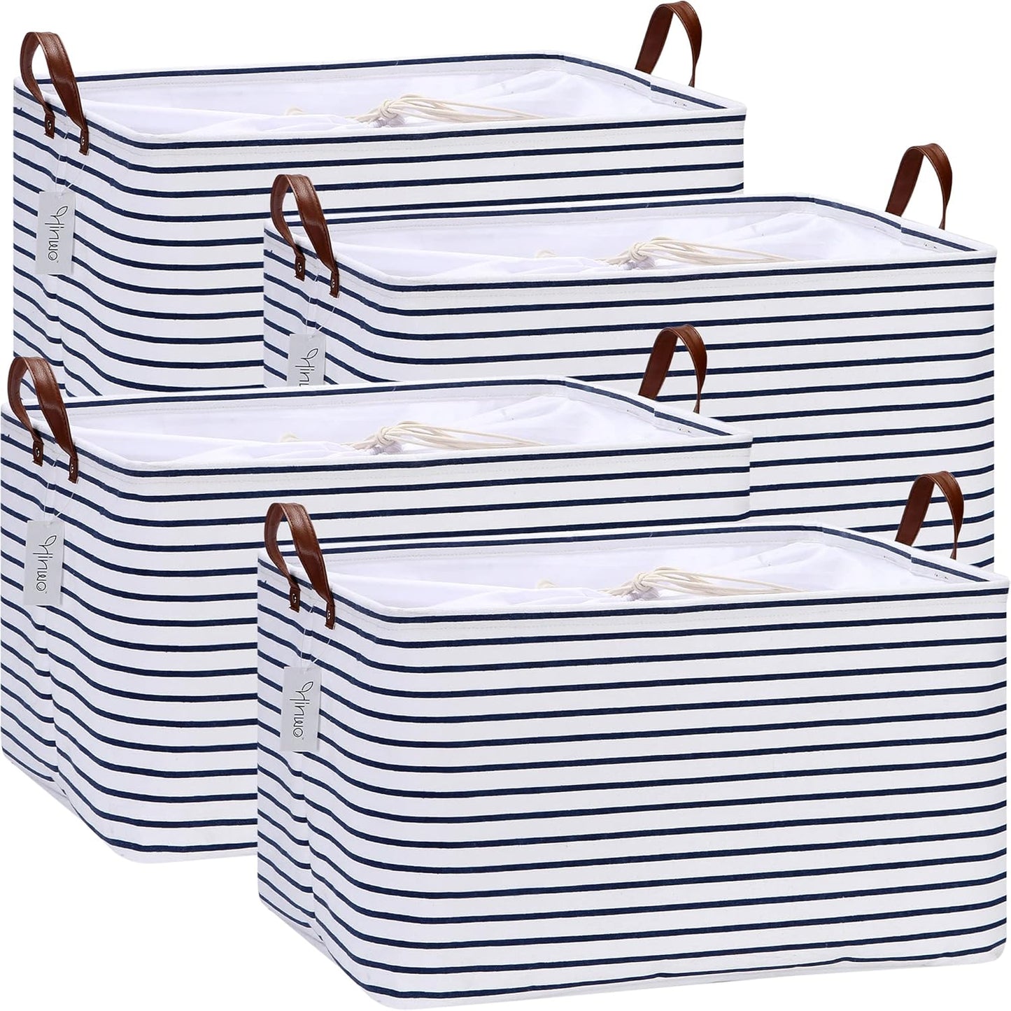 Hinwo 6-Pack Small Canvas Fabric Storage Baskets Set with Handles, Open Storage Bins, Cube Storage Organizer, Shelf Organizer Bins for Closet, 7.9L, 12 x 8 x 5 Inches, Grey Stripe