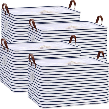 Hinwo 6-Pack Small Canvas Fabric Storage Baskets Set with Handles, Open Storage Bins, Cube Storage Organizer, Shelf Organizer Bins for Closet, 7.9L, 12 x 8 x 5 Inches, Grey Stripe