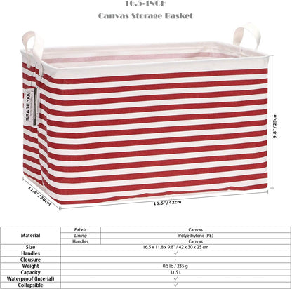 Sea Team 16.5 x 11.8 x 9.8 inches Square Canvas Fabric Storage Bins Shelves Storage Baskets Organizers for Nursery & Kid's Room, Grey Stripe