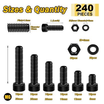 Mywish 900Pcs Metric Screw Assortment, M3 M4 M5 M6 Screw Assortment Kit 304 Stainless Steel Hex Socket Button Head Socket Cap Metric Screws Bolts & Flat Washers/Nuts/Hex Wrenches 16 Sizes 8MM to 20MM