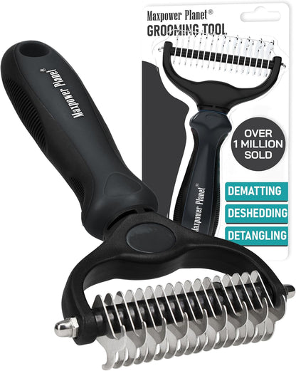 Maxpower Planet Pet Grooming Brush - Double Sided Shedding, Dematting - Undercoat Rake for Dogs - Dog Grooming Brush - Deshedding Brush for Dogs - Dog Brush, Cat Brush, Reduce Shedding by 95%, Black