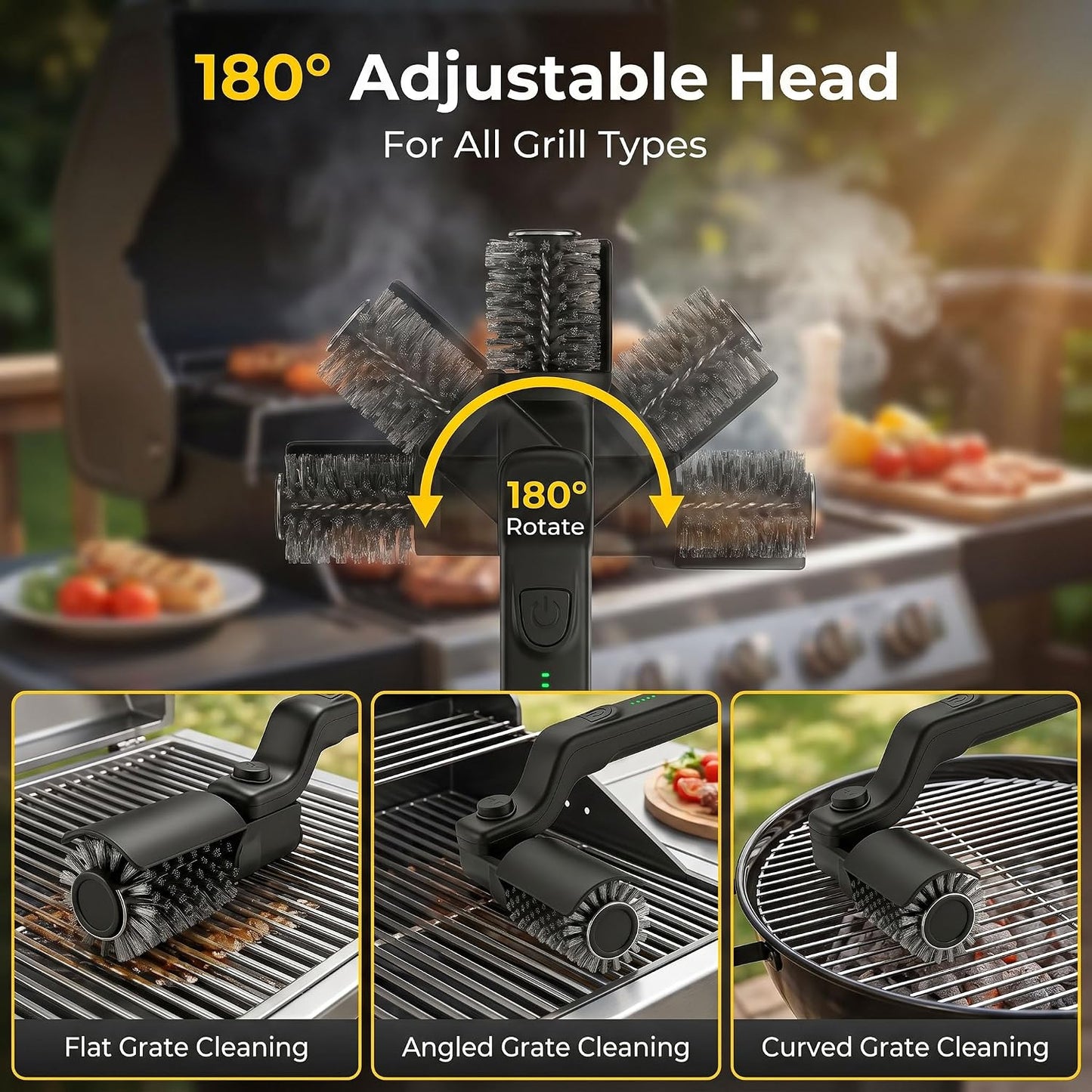 Upgraded Electric Brush,Rechargeable Cordless Grill Cleaning Brush,Stainless Steel Head,3 Speeds,90 Minutes Run Time