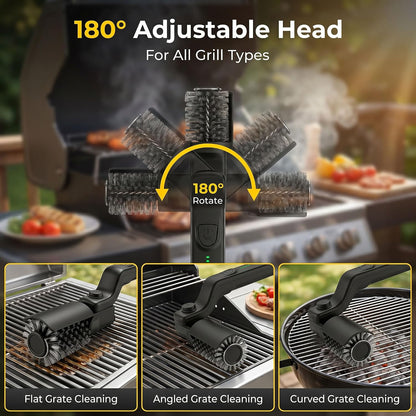 Upgraded Electric Brush,Rechargeable Cordless Grill Cleaning Brush,Stainless Steel Head,3 Speeds,90 Minutes Run Time