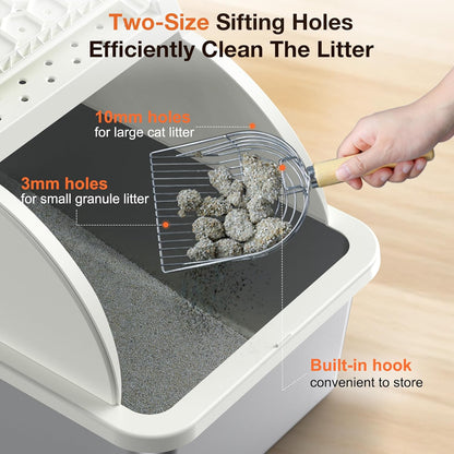 Stainless Steel Litter Box, XXL Large Metal Covered Litter Boxes, Dual Entrance Detachable Cat Litter Box with Lid, 16.6'' High Wall Urine Leak Prevention with Cat Litter Scoop (Gray)