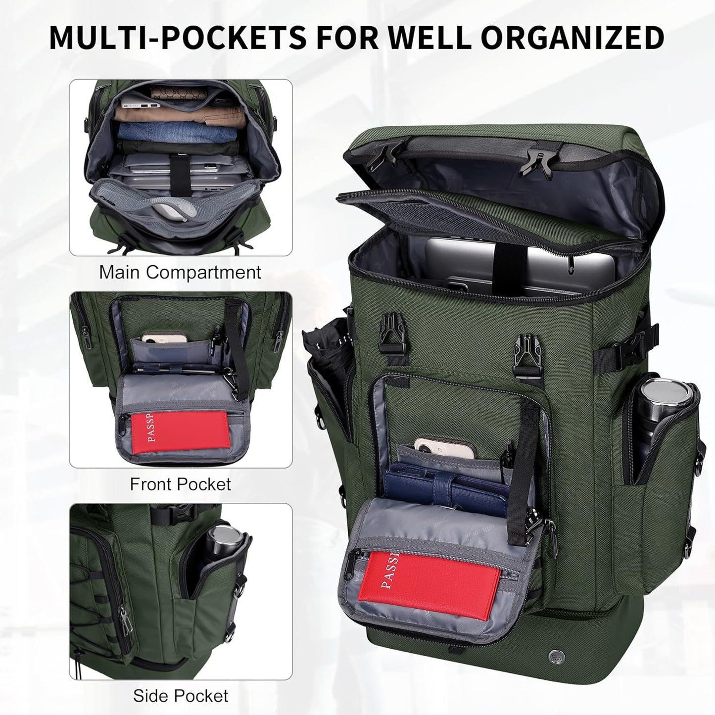 WITZMAN Travel Backpack for Men Women Carry on Bags for Airline Approved Convertible Duffle Luggage Backpack Shoe Compartment