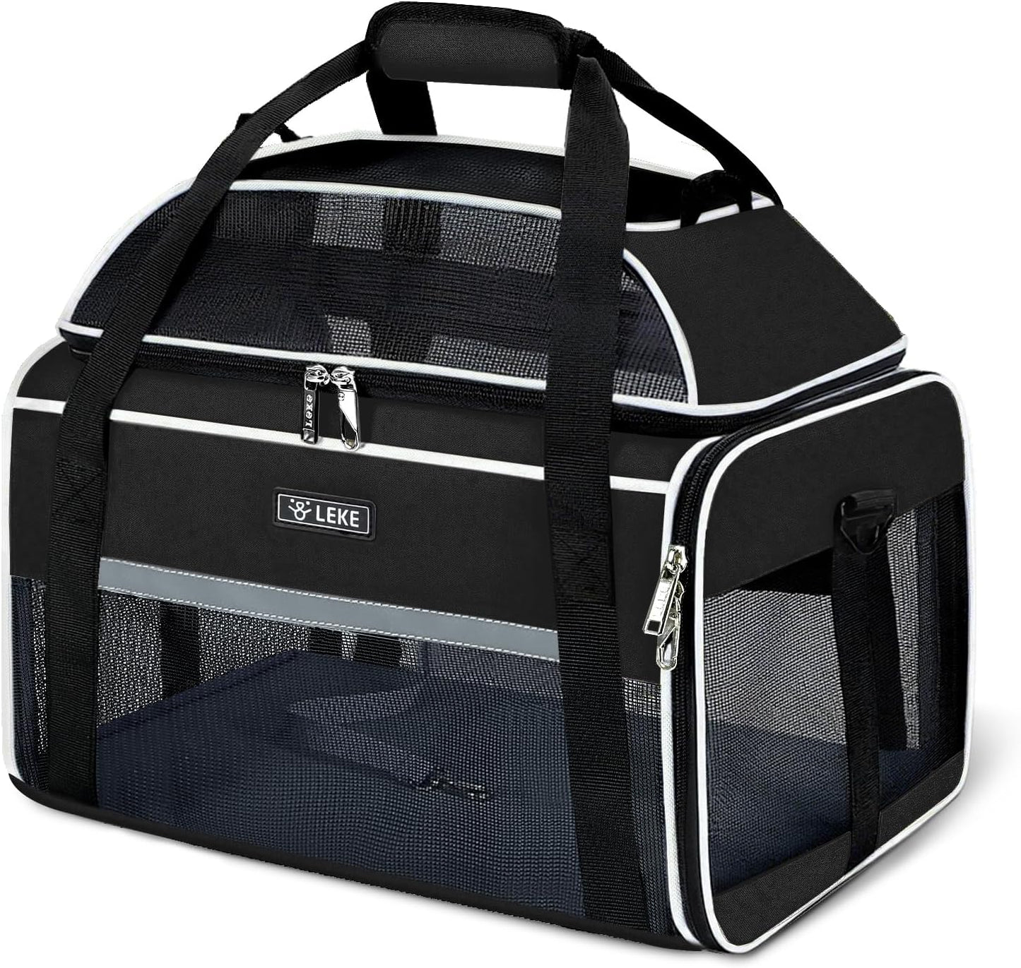 Lekereise Airline Approved Pet Carrier, Top-Expandable and Soft Sided Travel Cat Carrier for Small Cats & Dogs Up to 12lbs, 17x11x9.5 Inch, Black