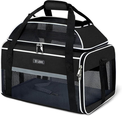 Lekereise Airline Approved Pet Carrier, Top-Expandable and Soft Sided Travel Cat Carrier for Small Cats & Dogs Up to 12lbs, 17x11x9.5 Inch, Black